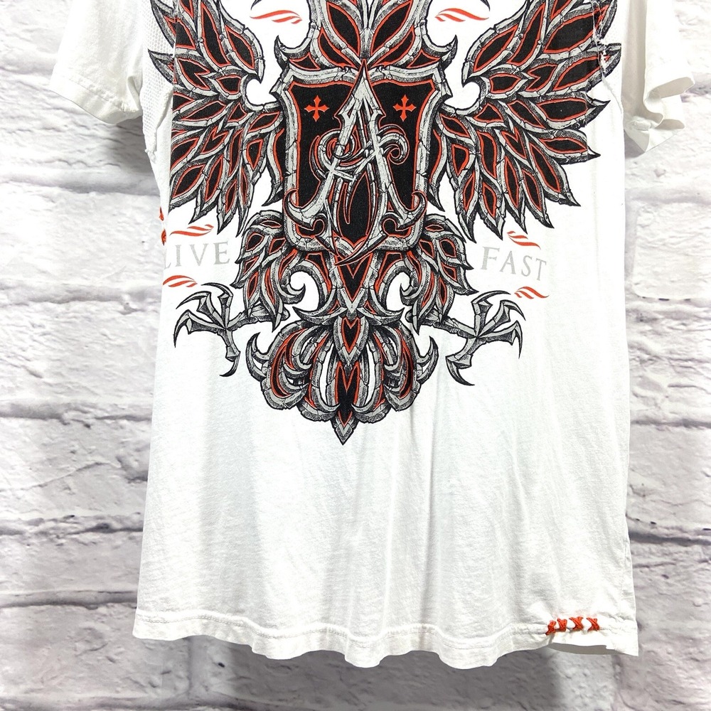Affliction T-Shirt Men's Large White Live Fast Graphic Short Sleeves Y2K - Picture 3 of 11